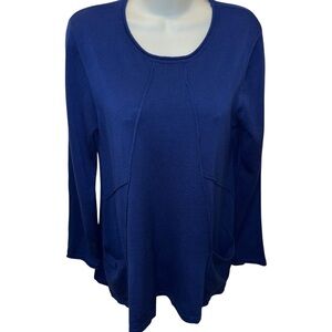 Hannah Slub Tunic Sweater Sz XL Royal Blue Long Sleeve Pockets Lagenlook Cottage